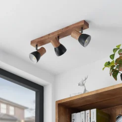 Lindby downlight de techo Tonja, 3 luces, 55 cm, madera, acero