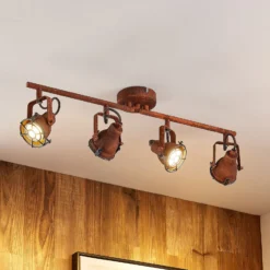 Lindby downlight Scabra, 63 cm, marrón óxido, 4 luces, metal