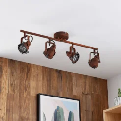 Lindby downlight Scabra, 63 cm, marrón óxido, 4 luces, metal