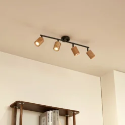 Lindby Downlight Stralino, 4 luces, longitud 60 cm, madera