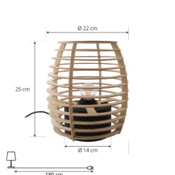 Lindby Ediz lámpara de mesa, negro, madera, 25 cm de altura, E27