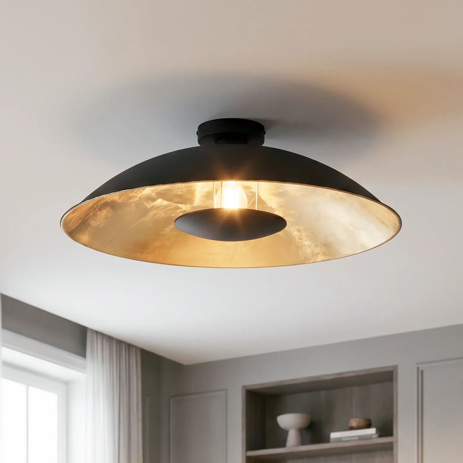 Lindby Emilienne lámpara de techo, negro/oro, metal, Ø 60 cm