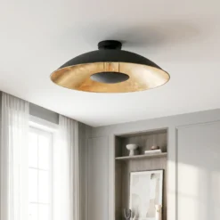 Lindby Emilienne lámpara de techo, negro/oro, metal, Ø 60 cm