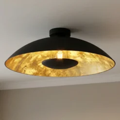 Lindby Emilienne lámpara de techo, negro/oro, metal, Ø 60 cm