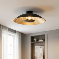 Lindby Emilienne lámpara de techo, negro/oro, metal, Ø 60 cm