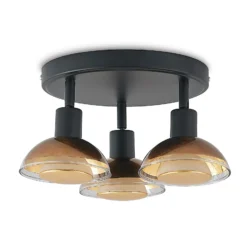 Lindby Erin downlight de techo, negro/oro, Ø 22 cm, cristal