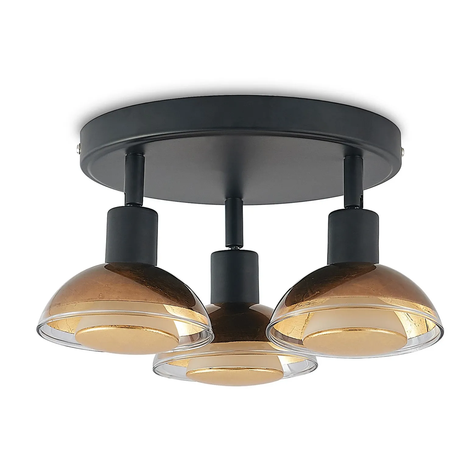 Lindby Erin downlight de techo, negro/oro, Ø 22 cm, cristal