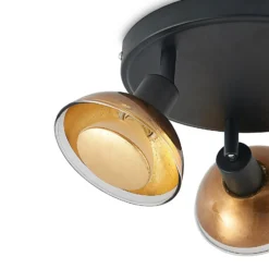 Lindby Erin downlight de techo, negro/oro, Ø 22 cm, cristal