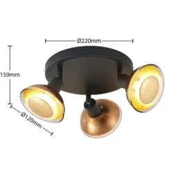 Lindby Erin downlight de techo, negro/oro, Ø 22 cm, cristal