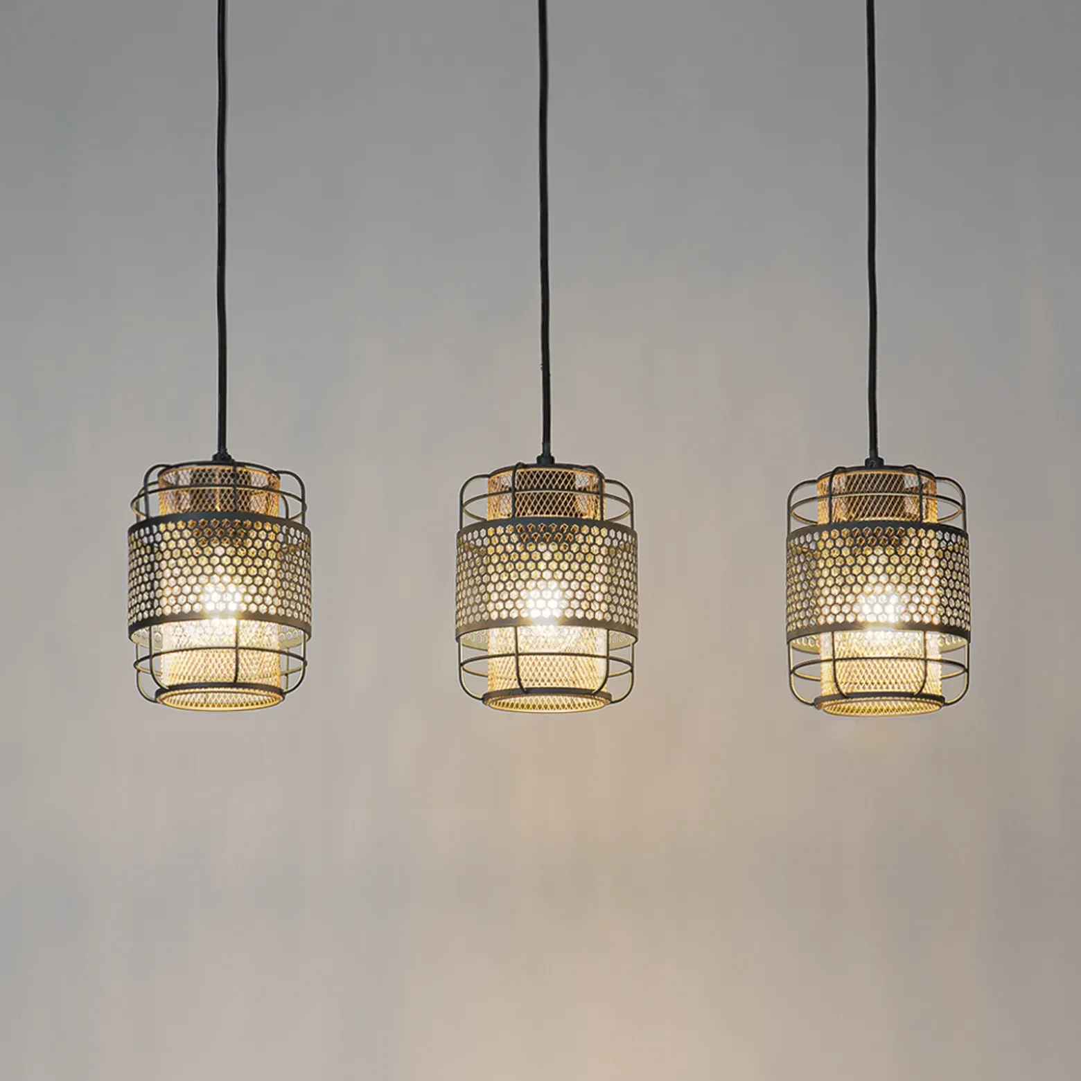 Lindby Eudoria lámpara colgante 3 luces negro/oro