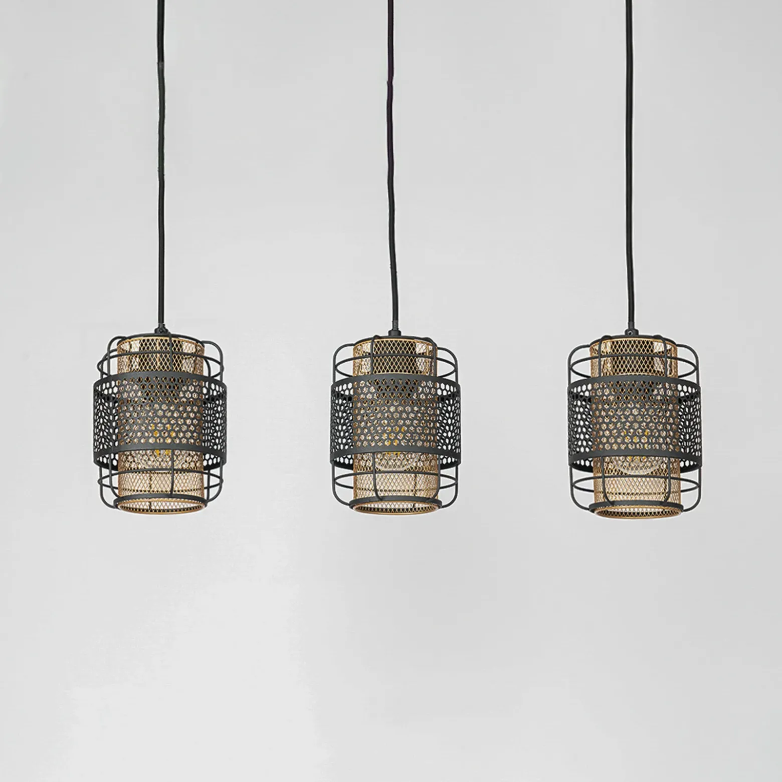 Lindby Eudoria lámpara colgante 3 luces negro/oro
