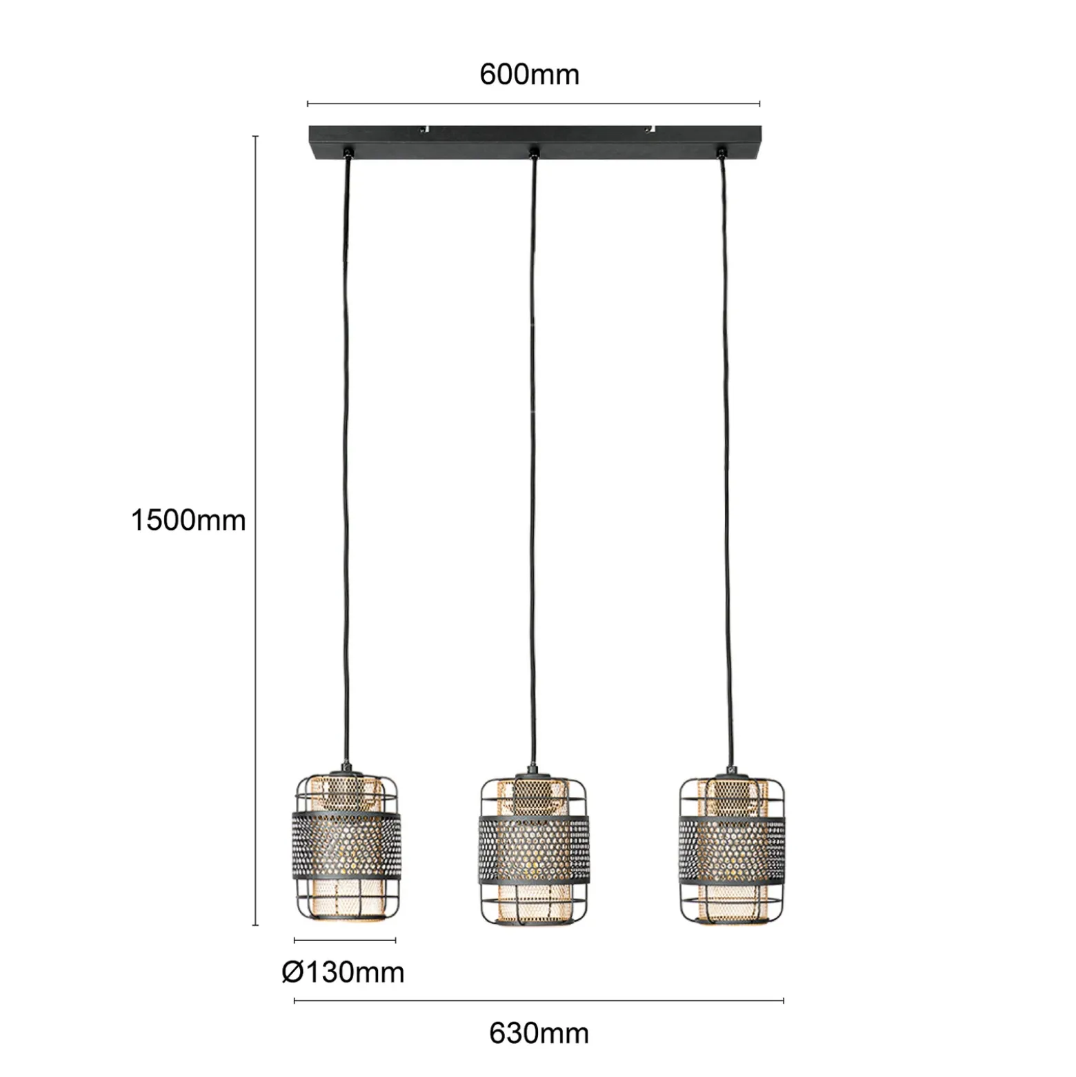 Lindby Eudoria lámpara colgante 3 luces negro/oro