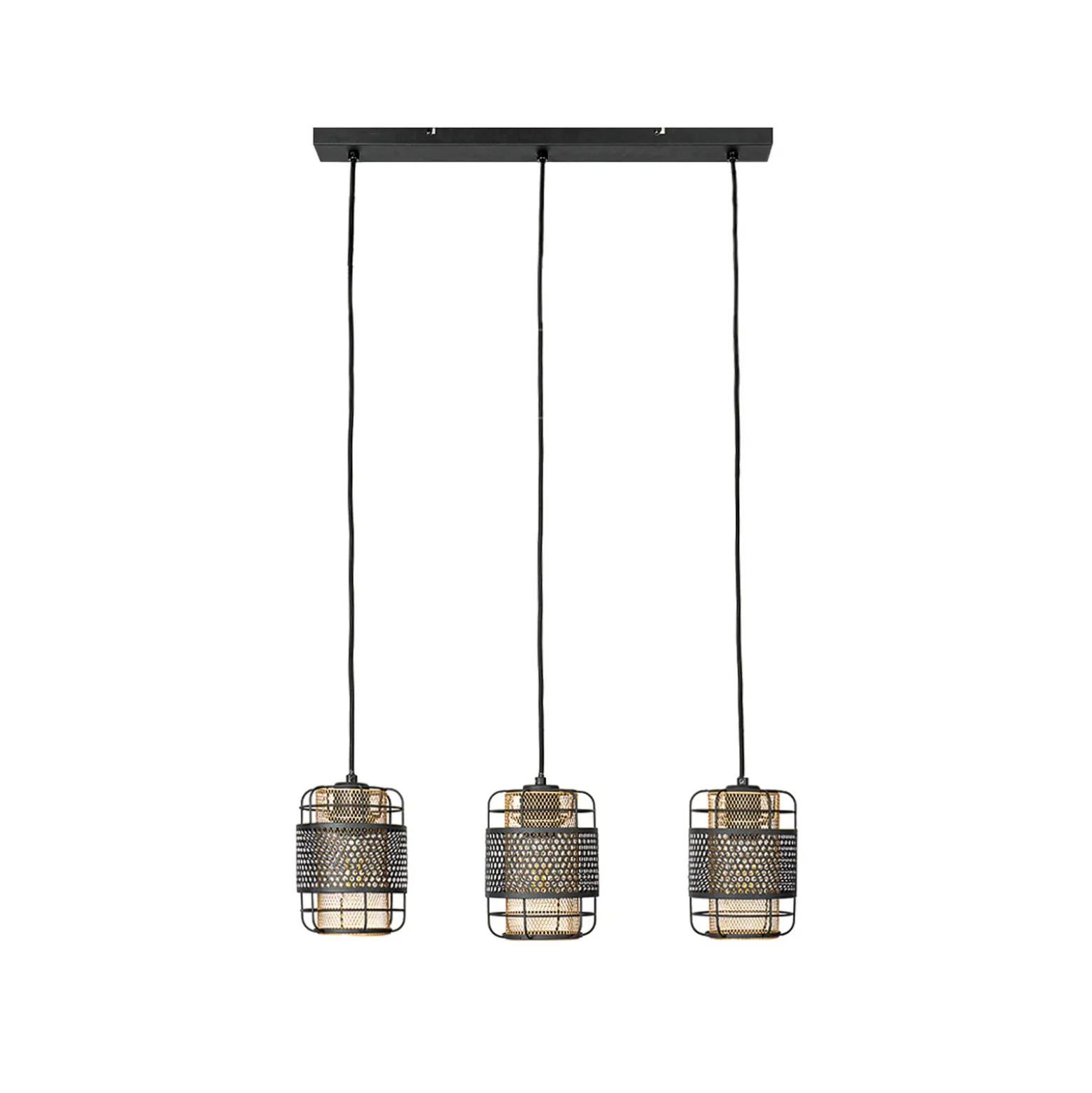 Lindby Eudoria lámpara colgante 3 luces negro/oro