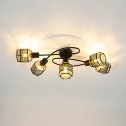 Lindby Eudoria plafón 5 luces negro/oro