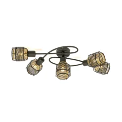Lindby Eudoria plafón 5 luces negro/oro