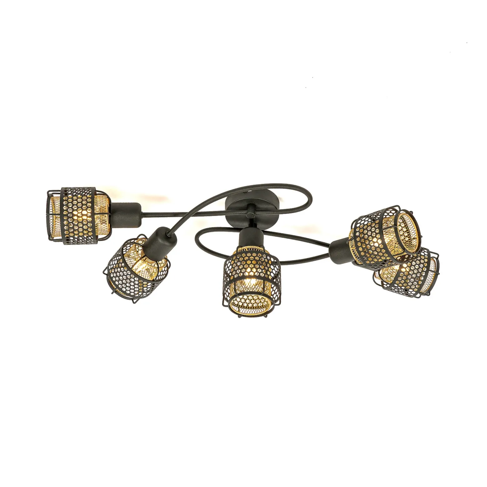 Lindby Eudoria plafón 5 luces negro/oro