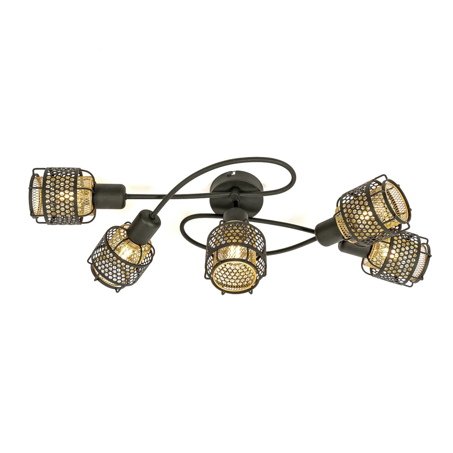 Lindby Eudoria plafón 5 luces negro/oro