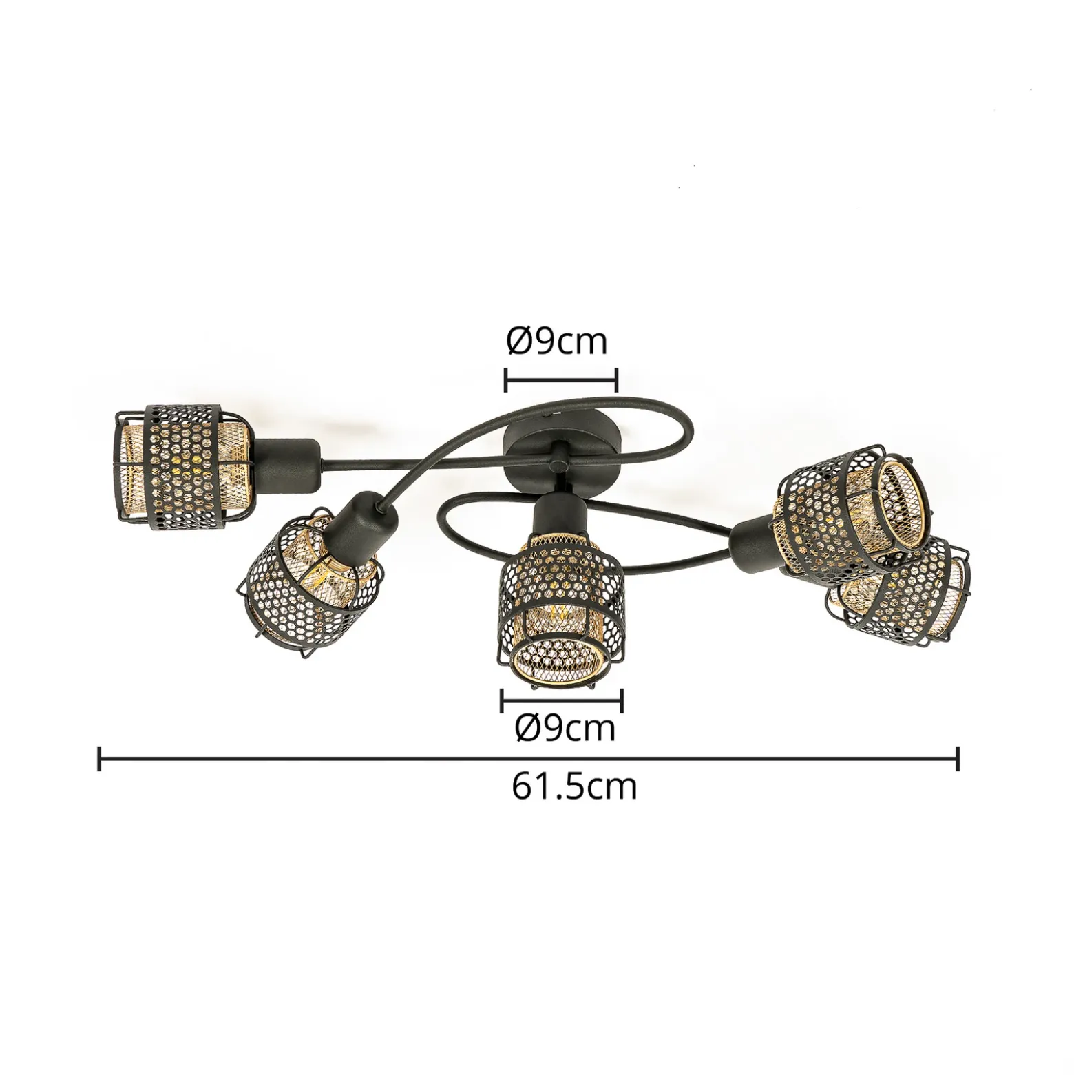 Lindby Eudoria plafón 5 luces negro/oro