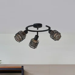 Lindby Eudoria plafón 3 luces negro/oro