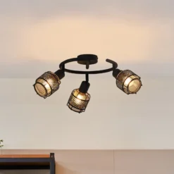 Lindby Eudoria plafón 3 luces negro/oro