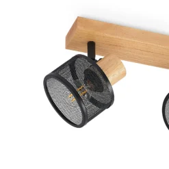 Lindby Evinora downlight de techo, 77 cm, negro, 4 luces, madera