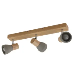 Lindby Filiz foco, 3 luces, 47 cm de largo, madera, hormigón, E14