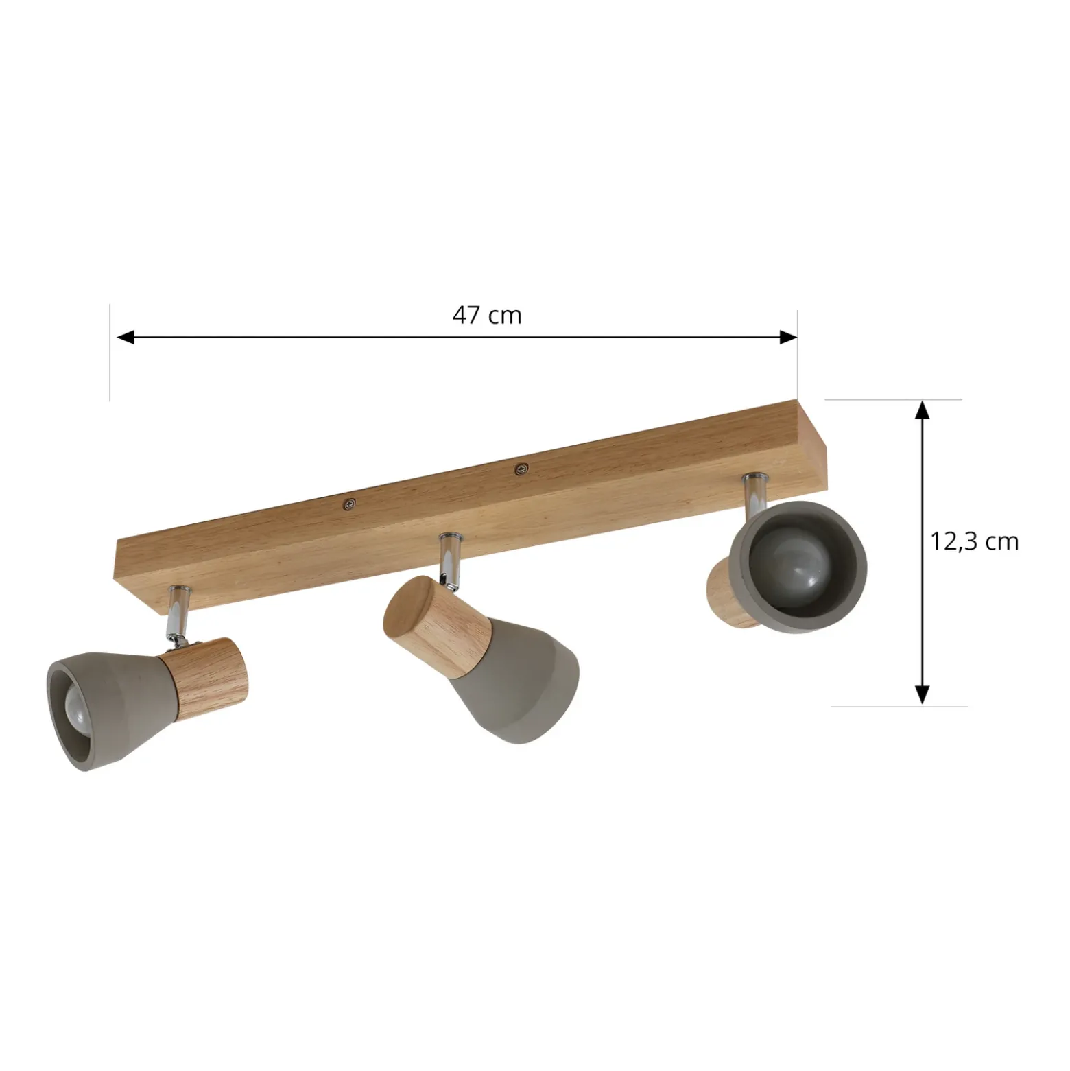 Lindby Filiz foco, 3 luces, 47 cm de largo, madera, hormigón, E14