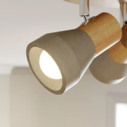Lindby Filiz foco, 3 luces, Ø 20 cm, madera, hormigón, E14