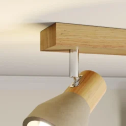 Lindby Filiz foco, 2 luces, 27 cm, madera, hormigón, E14