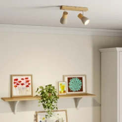 Lindby Filiz foco, 2 luces, 27 cm, madera, hormigón, E14
