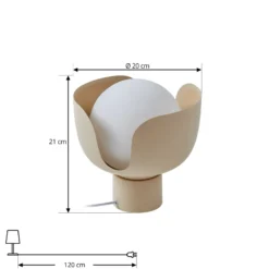 Lindby Fiora lámpara de mesa, beige, cristal, metal, Ø 20 cm