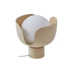 Lindby Fiora lámpara de mesa, beige, cristal, metal, Ø 20 cm