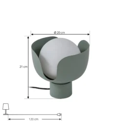 Lindby Fiora lámpara de mesa, verde, cristal, metal, Ø 20 cm