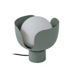 Lindby Fiora lámpara de mesa, verde, cristal, metal, Ø 20 cm