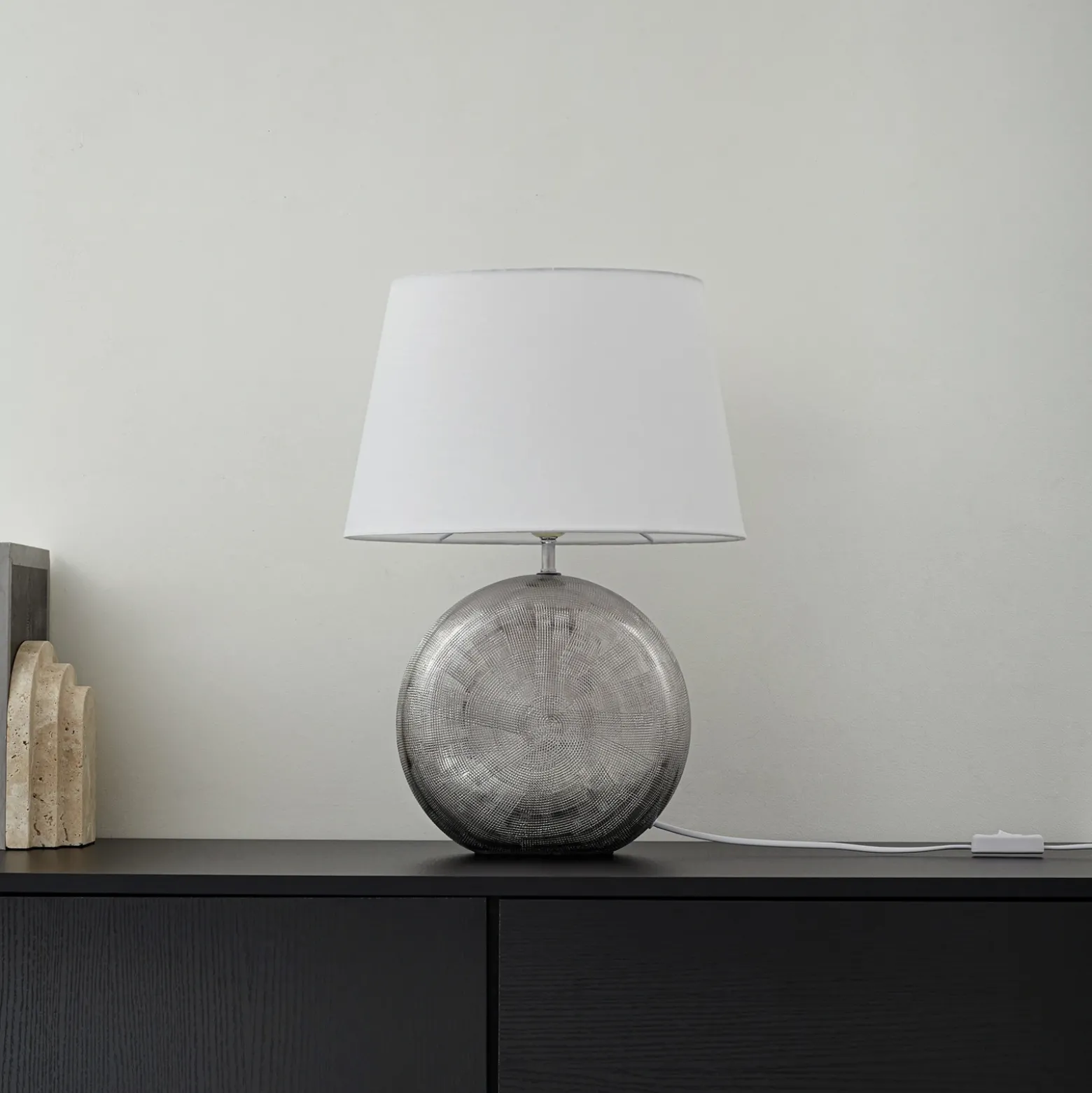 Lindby Florentino lámpara de mesa, 49 cm, cerámica, textil