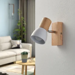 Lindby foco de pared Thorin, 14 cm alto, blanco, madera, E14