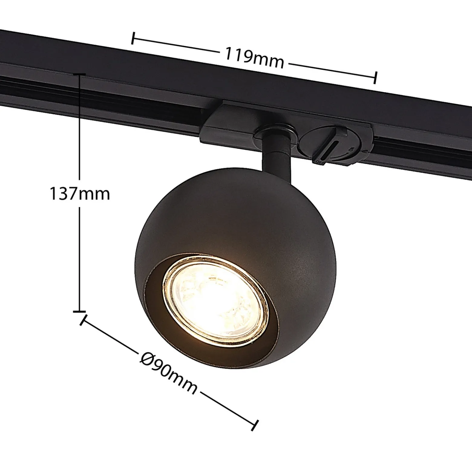 Lindby foco de riel Linaro, GU10, Ø 9 cm, negro, 1 fase