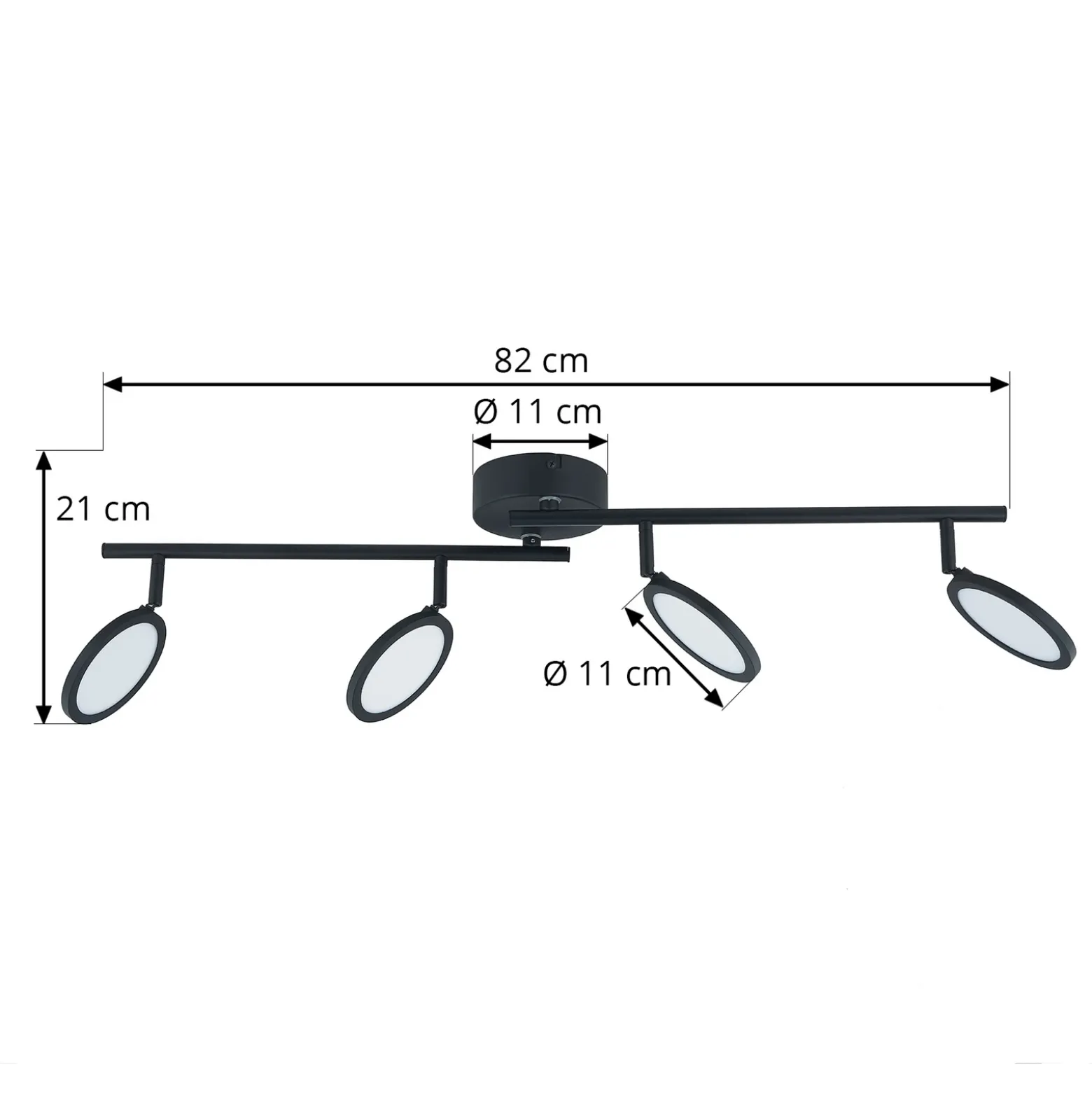 Lindby foco LED Manel, negro, hierro, 82 cm de largo, 4 luces.