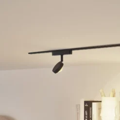 Lindby foco LED 48 V Lumaro, negro, Ø 7,3 cm, aluminio, atenuable