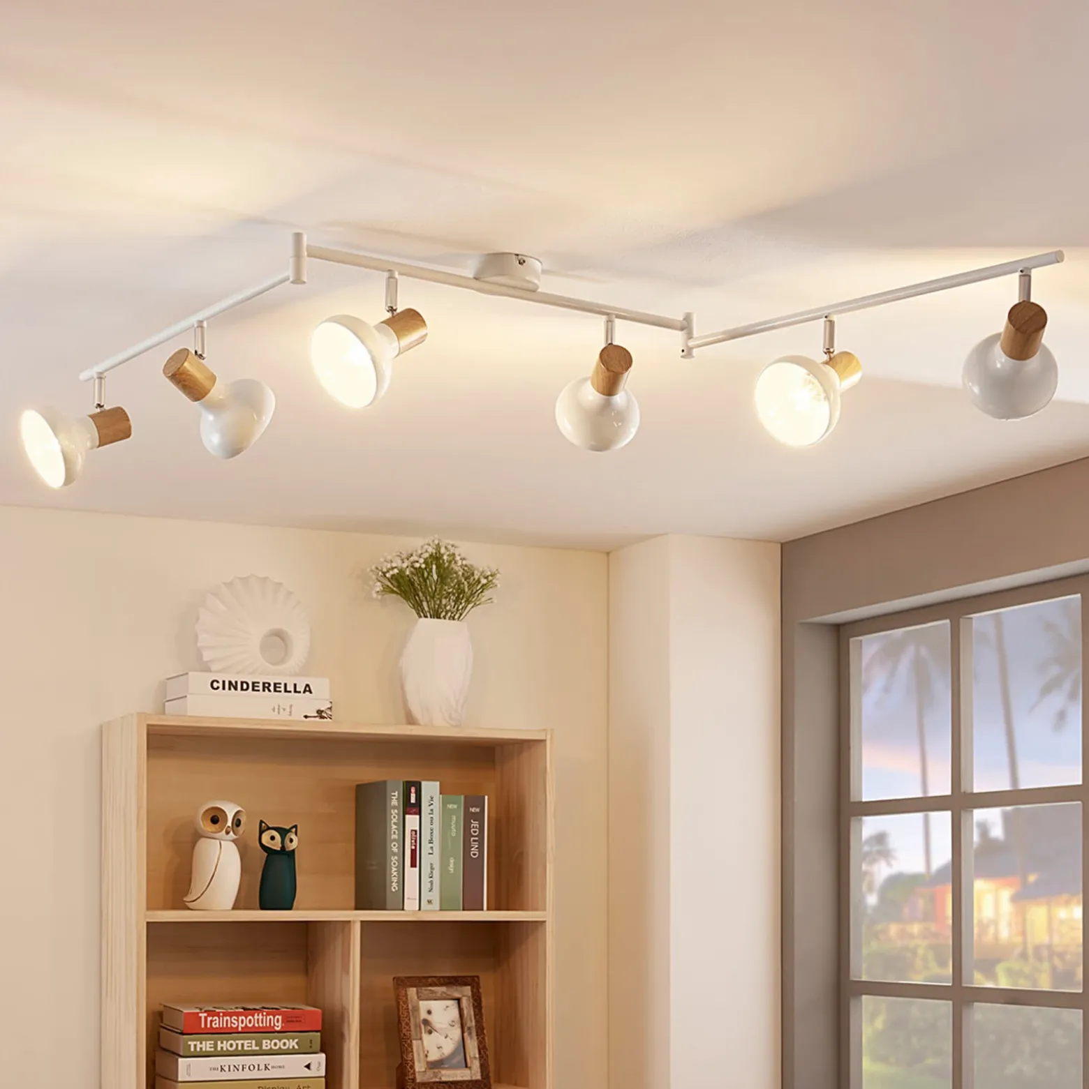 Lindby Fridolin downlight de techo, 160cm, 6 luces, blanco, metal