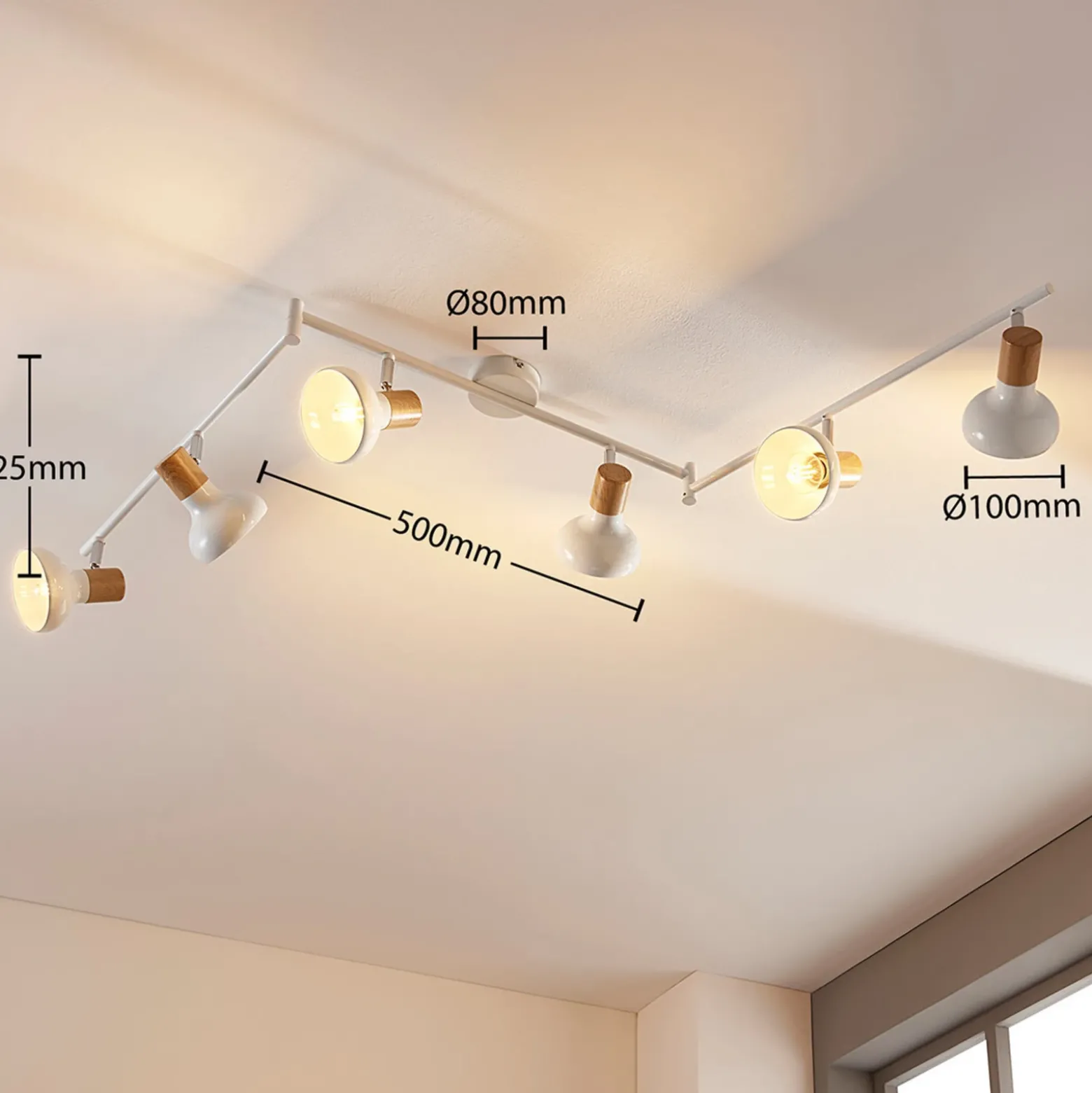 Lindby Fridolin downlight de techo, 160cm, 6 luces, blanco, metal