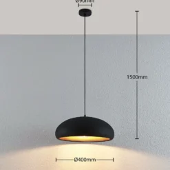 Lindby Gerwina lámpara colgante, negro/oro, metal, 40 cm, E27