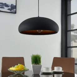 Lindby Gerwina lámpara colgante, negro/oro, metal, 40 cm, E27