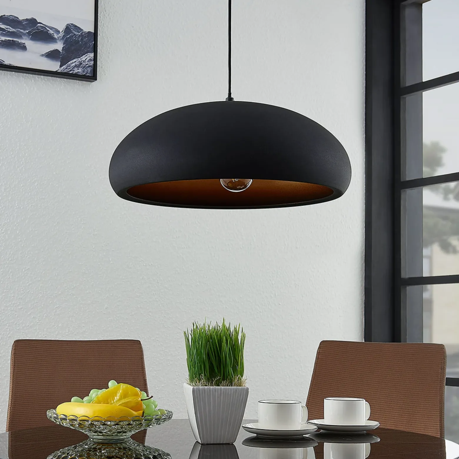 Lindby Gerwina lámpara colgante, negro/oro, metal, 40 cm, E27