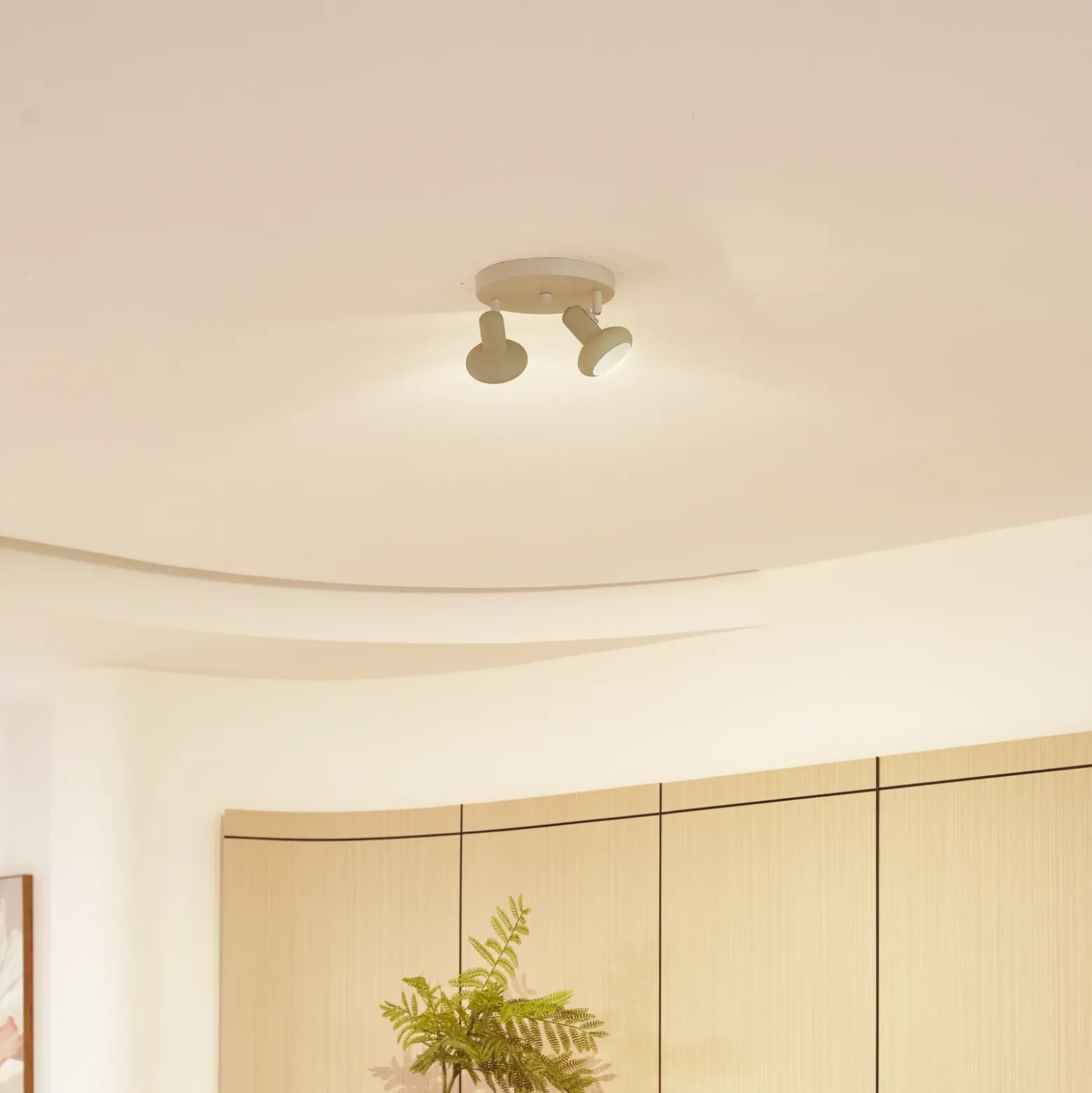 Lindby Huby downlight de techo, 2 luces, crema/verde claro, hierro