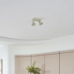 Lindby Huby downlight de techo, 2 luces, crema/verde claro, hierro