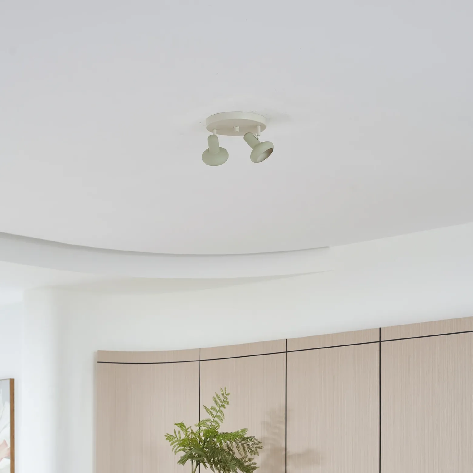 Lindby Huby downlight de techo, 2 luces, crema/verde claro, hierro