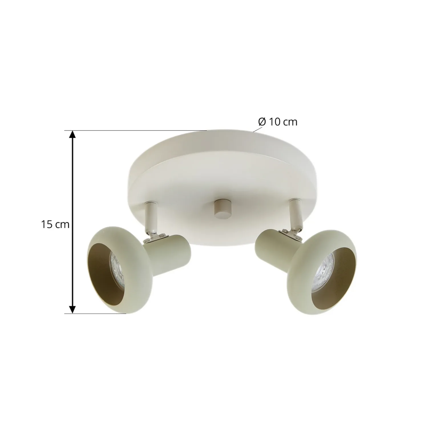 Lindby Huby downlight de techo, 2 luces, crema/verde claro, hierro