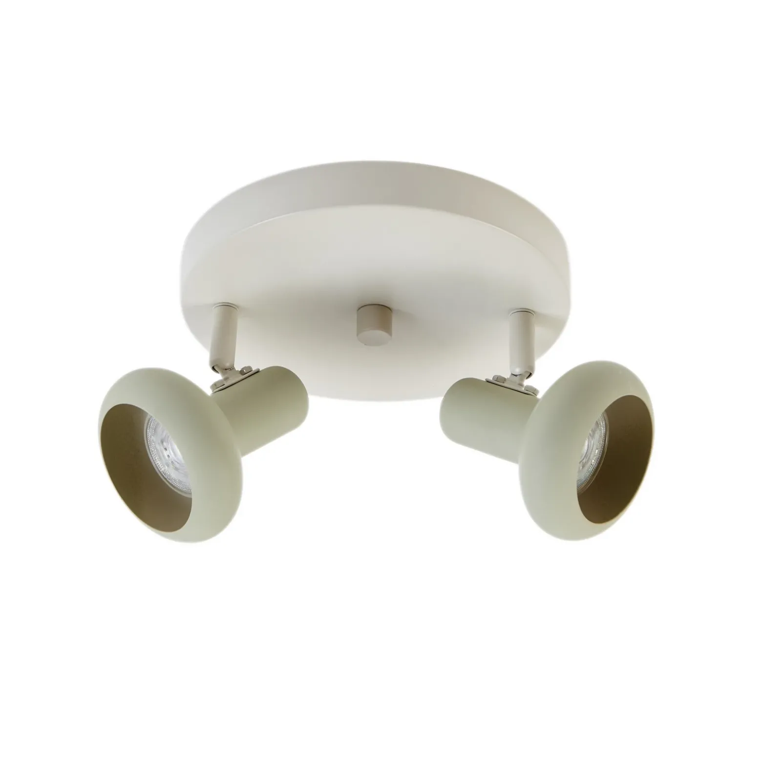 Lindby Huby downlight de techo, 2 luces, crema/verde claro, hierro