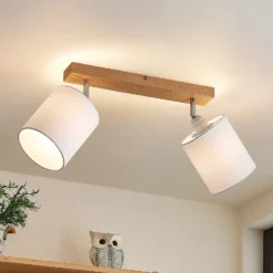 Lindby Imarin downlight, 2 luces, roble/blanco